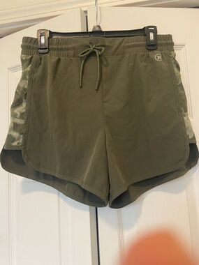 Hurley Olive Green Women's Athletic Shorts with Camouflage Side Panels